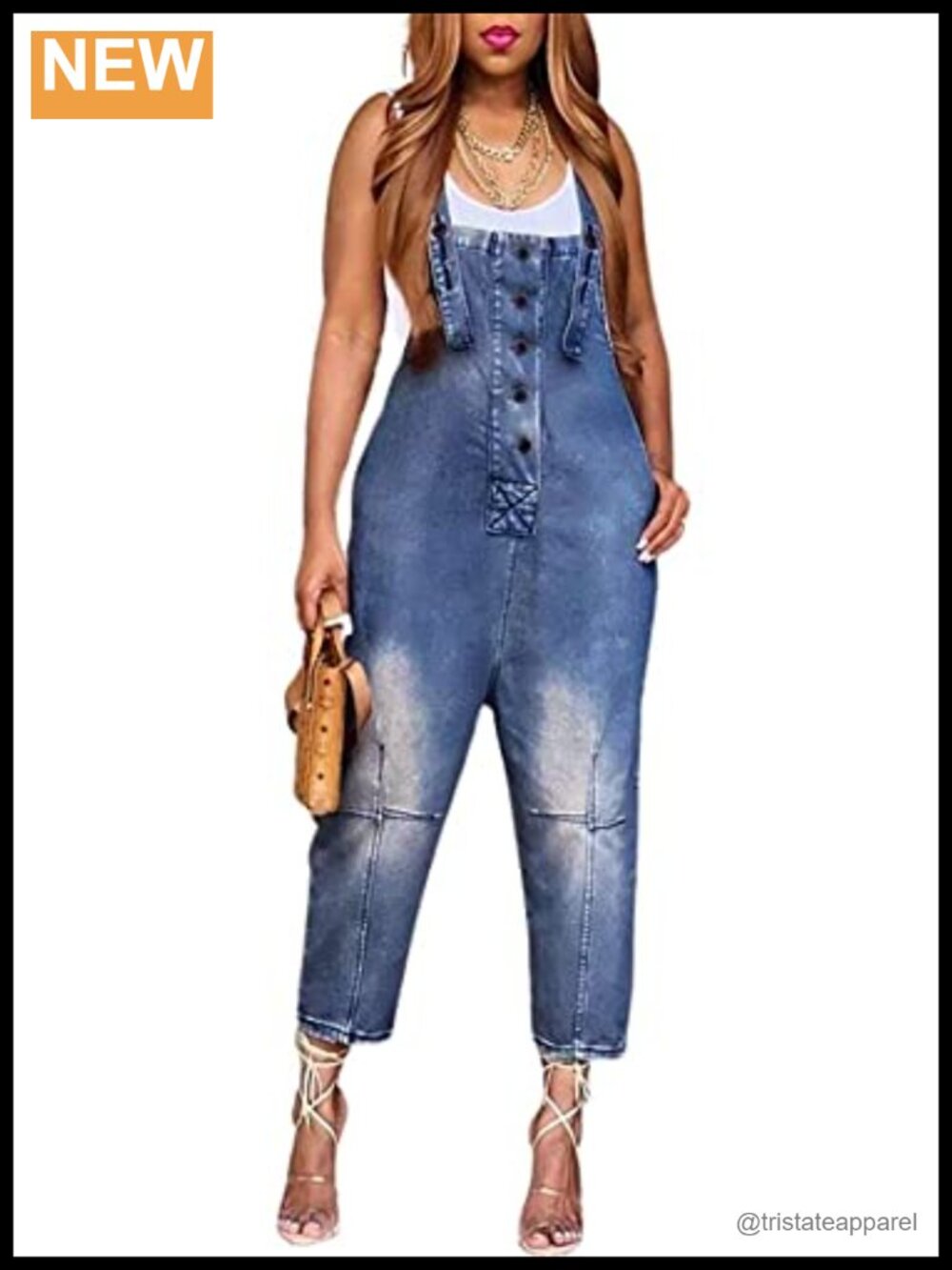 CHARTOU Loose Fit Denim Jumpsuit Crop Harem Overalls Utility Workwear